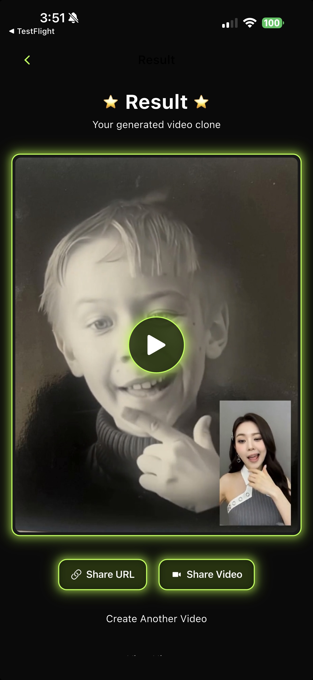 Generated video result